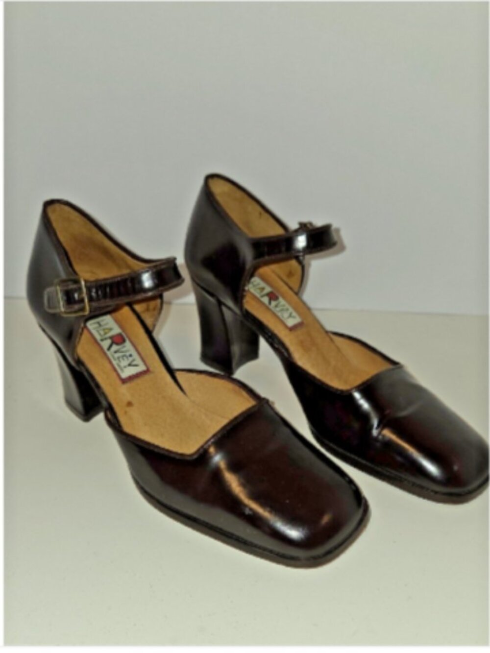 Harvey Brown Leather Mary Jane Heels Sz 6 Vintage